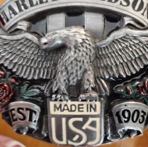 Harley-Davidson Eagle Belt Buckle with Red and Silver Accents